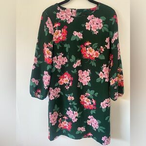 Ann Taylor Floral Shift Dress Dark Green Pink Flower